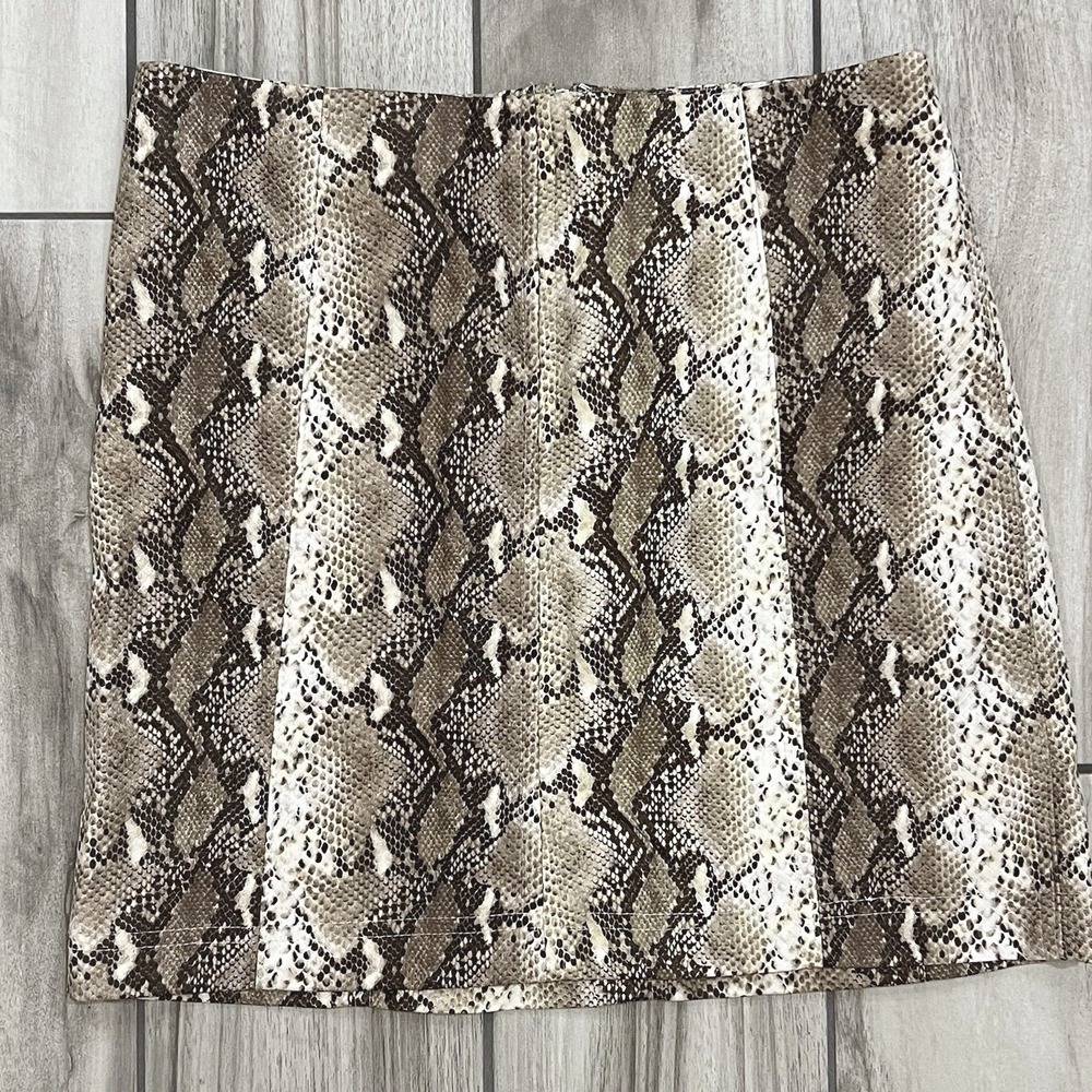 Honey Belle Mini Skirt Women Medium Brown Snakeskin Faux Leather Excellent Edgy